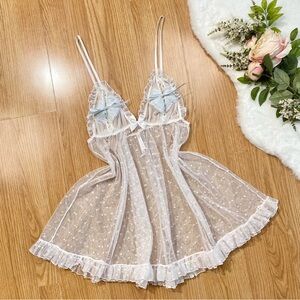 Vintage Victoria’s Secret bridal white sheer polkadot babydoll